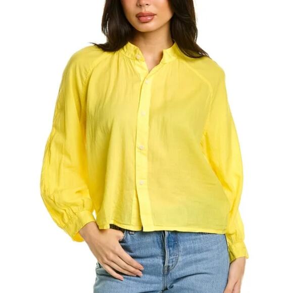 MOTHER Denim The Sunburst Voile Top in Primrose Yellow‎ Button Front Size Small - Picture 1 of 10